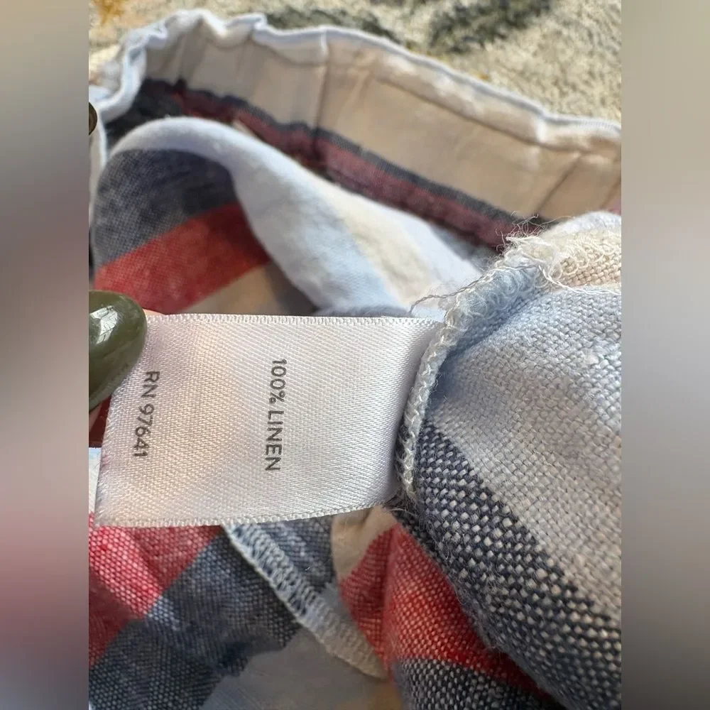 J. Jill Love Linen Pull On Shorts Red Blue Striped Flat Front Preppy Size Large